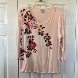 Floral V-Neck Women's Top - Pink Size 2